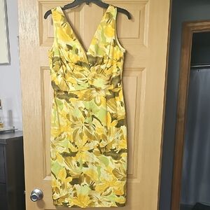 Donna Ricco Yellow Sheath Midi Dress V-Neck Sleeveless